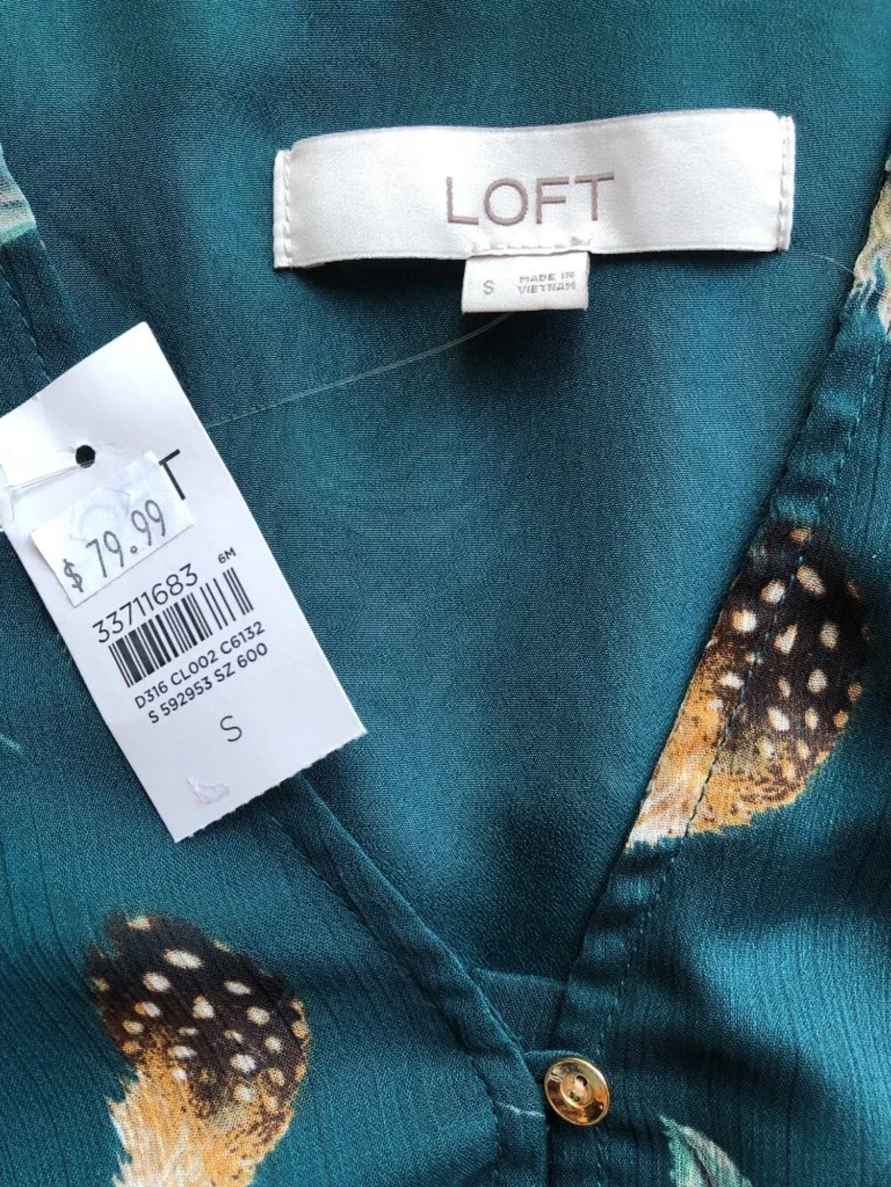 NWT Loft Turquoise Feather Print Drop Waist Dress Sz S Flowy Boho Chic Elegance